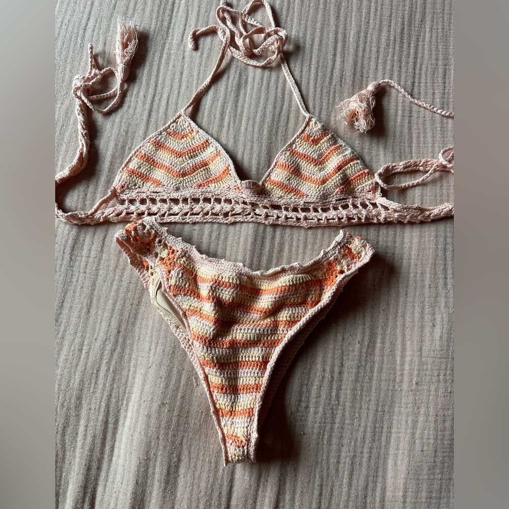 Chasing unicorns crochet bikini XS top S bottoms